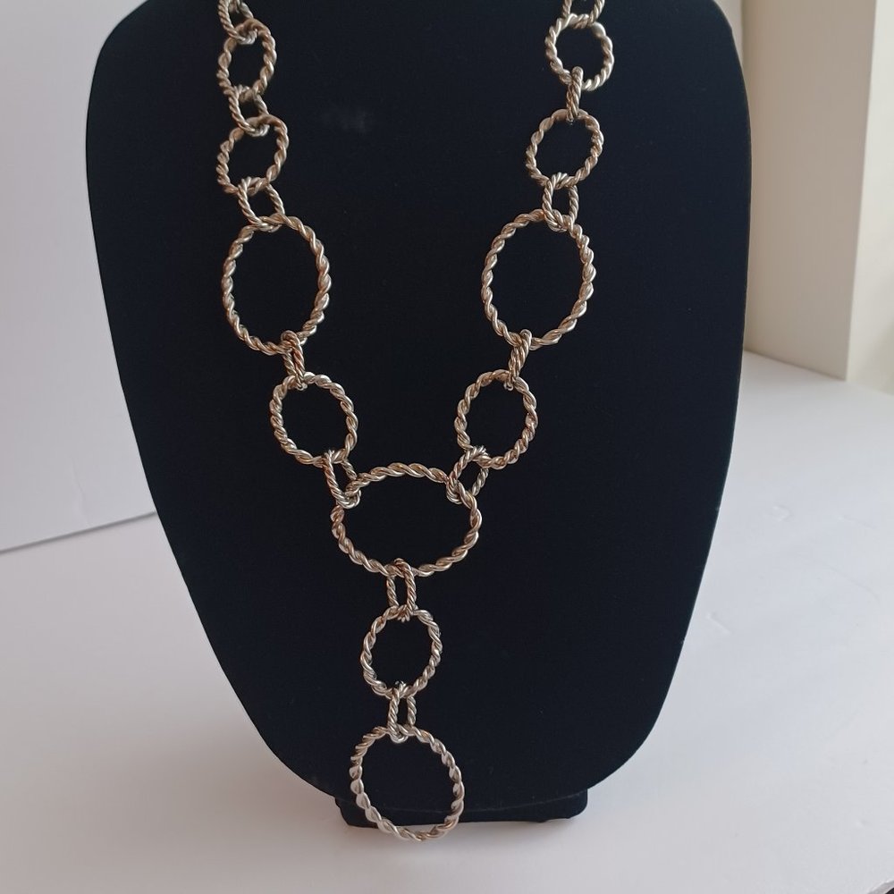 Chico's Chanelle Chunky Silver Tone Rope Chain Link Y Pendant Necklace